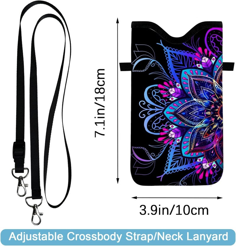 otilil Neoprene Cell Phone Sleeve Pouch Case Bag with Crossbody Strap Neck Lanyard for Women 7.1 X 3.9 in Purple Flower - Image 2